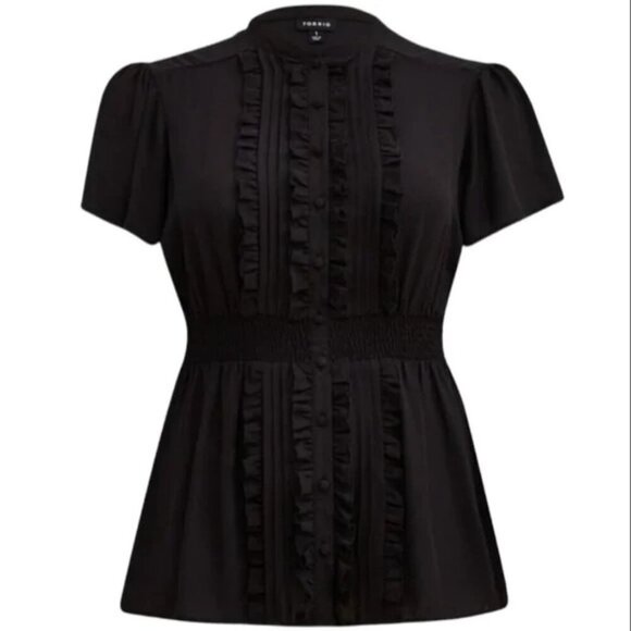 Torrid Georgette Black Ruffle Sheer Blouse - Picture 4 of 8